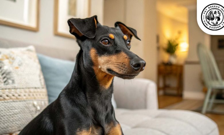 Manchester Terrier Dog sitting at home